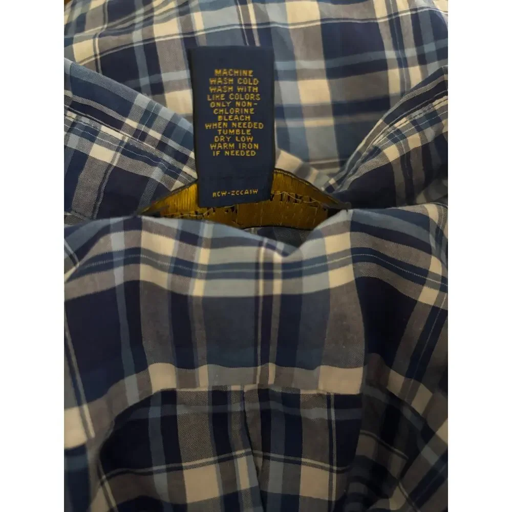 Boys Blue Plaid Button Down Shirt Ralph Lauren Size Medium 10 12